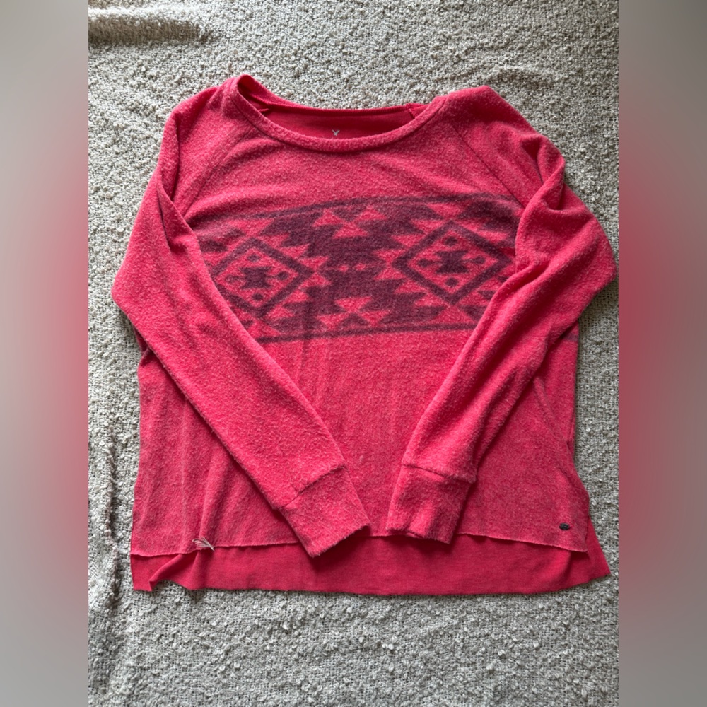 Aerie Red Geometric Crew Neck Sweater